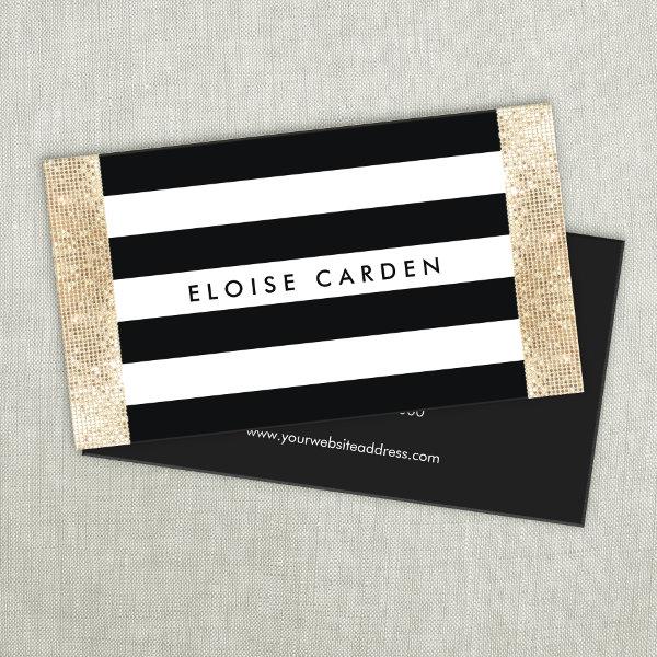 Black and White Striped FAUX Gold Sequin Beauty