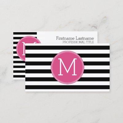 Black and White Striped Pattern Hot Pink Monogram