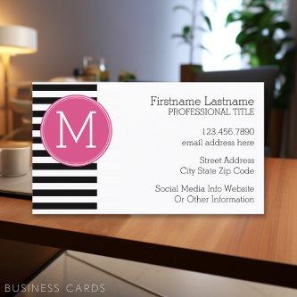 Black and White Striped Pattern Hot Pink Monogram