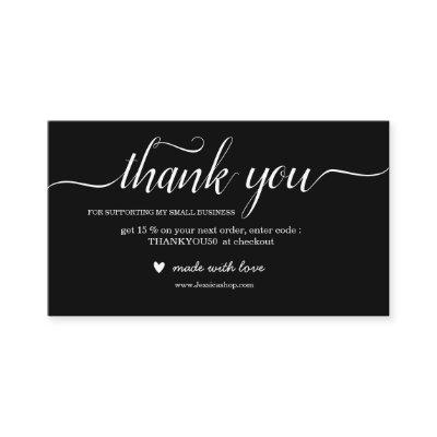 Black and White thank you card for order packaging