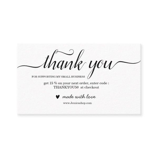 Black and White thank you card for order packaging