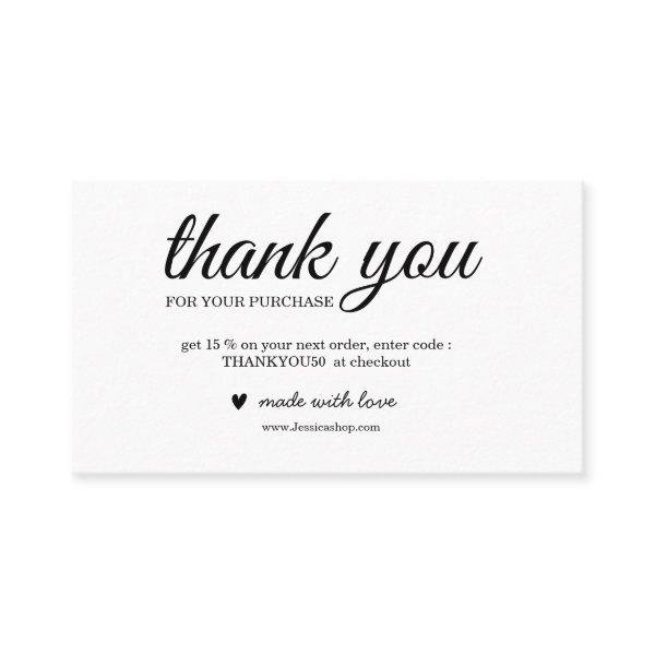 Black and White thank you card for order packaging