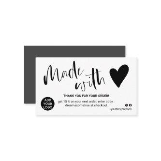 Black and white thank you made with love