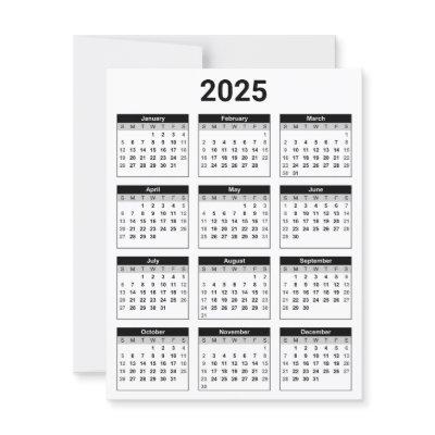 Black and White USA 2025 Yearly Calendar Flat Card