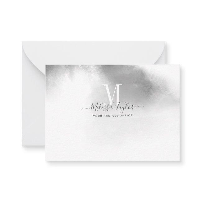 Black and White Watercolor Abstract Monogrammed Note Card