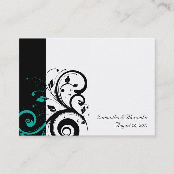 Black and White with Teal Reverse Swirl
