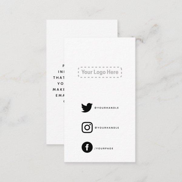 Black and white your logo social media links enclosure card