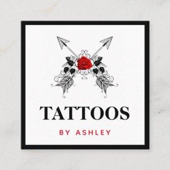 Black Arrows & Red Rose Tattoo Artist Feminine  Square