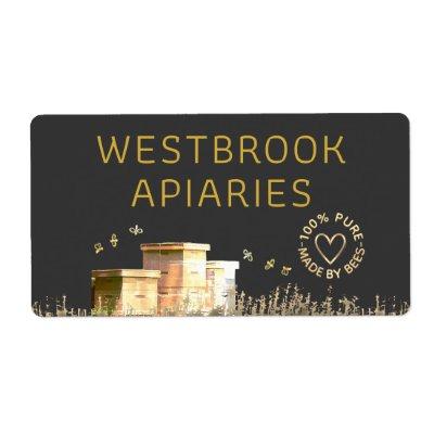 Black Beehives Apiary Tag with Gold Heart and Bees