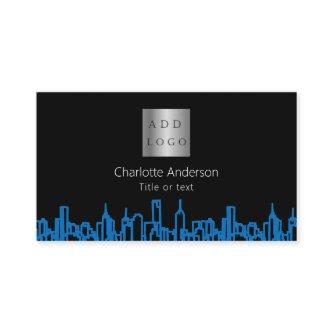 Black blue city skyline real estate logo QR code