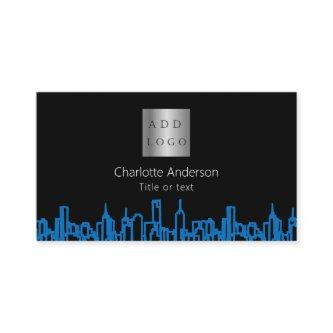 Black blue city skyline real estate logo QR code