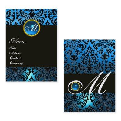 BLACK BLUE DAMASK FLORAL MONOGRAM Sapphire Gem