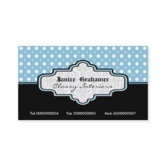 Black blue white polka dot interiors