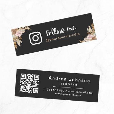 Black Boho Dried Pampas Grass Follow Me QR Code Mini