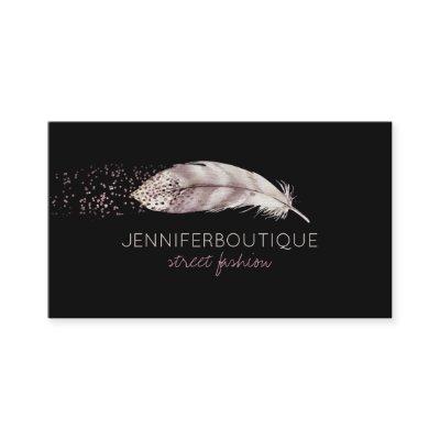 Black Boho Glitter Girly Bird Feather