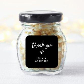 Black Casual Script and Heart | Branding Thank You Square Sticker