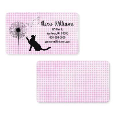 Black Cat and Dandelion On Gingham