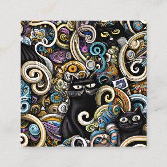 Black Cat Doodle Art Whimsical Magical Seamless Pa Square