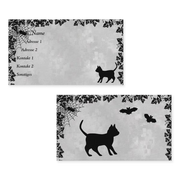 Black Cat with Bat and Spider