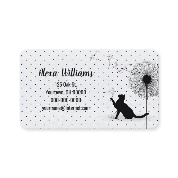 Black Cat with Dandelion on Pin Dots
