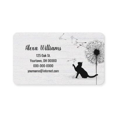 Black Cat with Dandelion on Wood