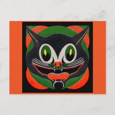 Black Cat with Huge Smile Holiday Postcard