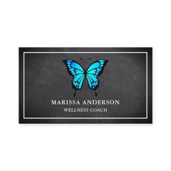 Black Chalkboard Elegant Blue Butterfly