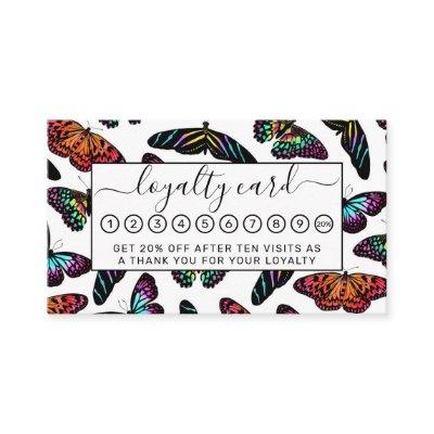 Black Colorful Butterflies Watercolor Pattern Loyalty Card