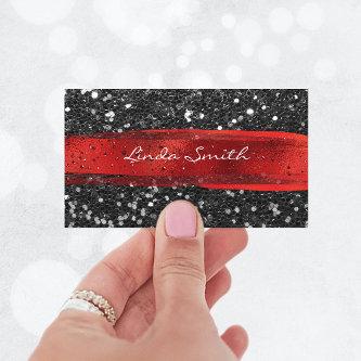 Black Confetti Glitter Red Brush Strokes