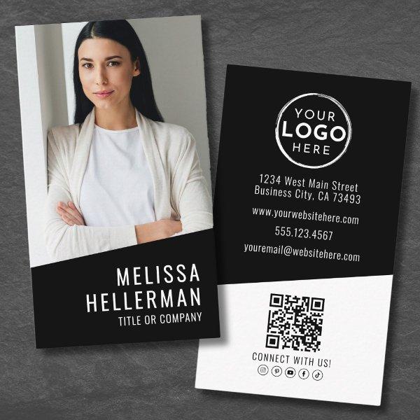 Black Contemporary Photo QR Code Logo Vertical