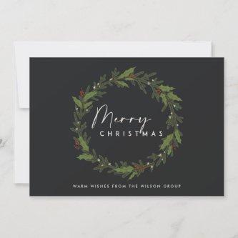 BLACK CORPORATE CHIC HOLLY BERRY WREATH CHRISTMAS HOLIDAY CARD
