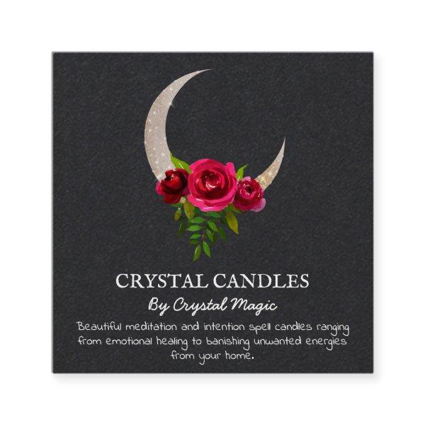 Black Crescent Moon Crystal Candle Intention Spell Square