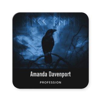 Black Crow with Runes Dark Goth Style Square