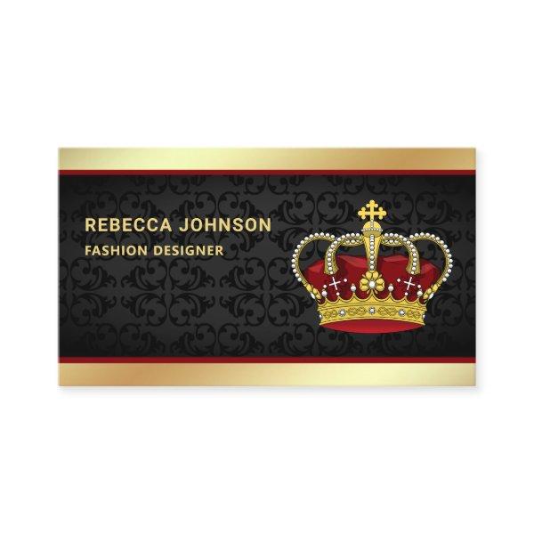 Black Damask Faux Gold Foil Red Crown