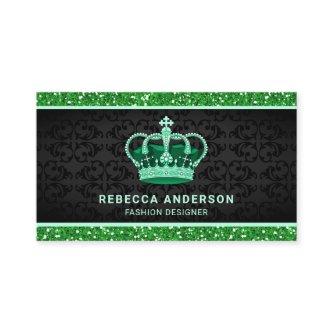 Black Damask Faux Green Glitter Royal Crown