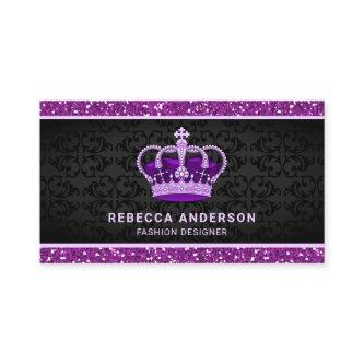 Black Damask Faux Purple Glitter Royal Crown