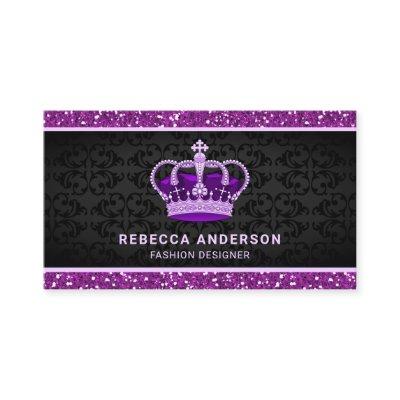 Black Damask Faux Purple Glitter Royal Crown