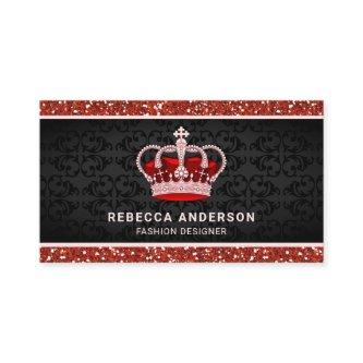 Black Damask Faux Red Glitter Royal Crown