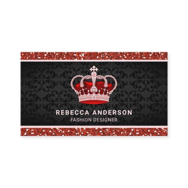 Black Damask Faux Red Glitter Royal Crown