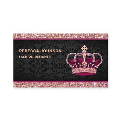 Black Damask Faux Rose Gold Glitter Pink Crown
