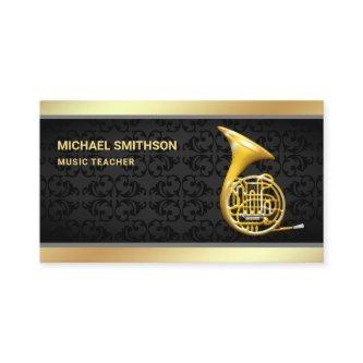 Black Damask Gold Foil French Horn Music Teacher