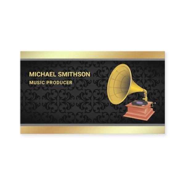 Black Damask Gold Foil Gramophone Music Producer