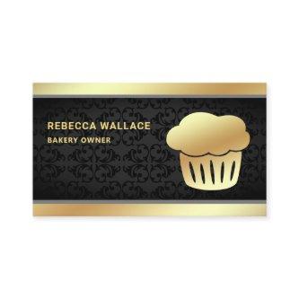 Black Damask Gold Foil Homemade Cupcake Bakery