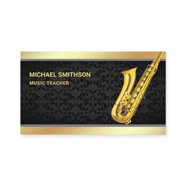 Black Damask Gold Foil Saxophone Music Teacher