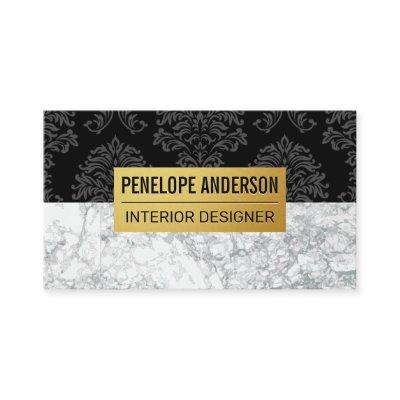 Black Damask Metallic Pattern | White Marble