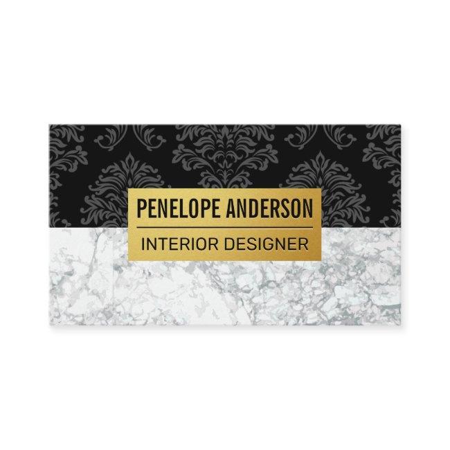 Black Damask Metallic Pattern | White Marble