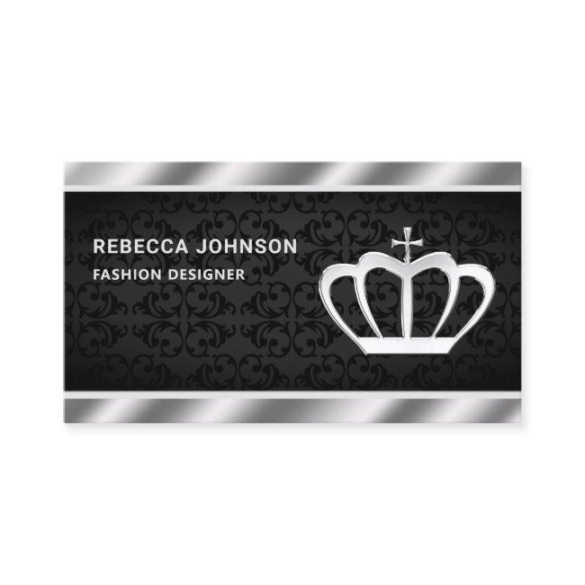 Black Damask Metallic Steel Silver Crown