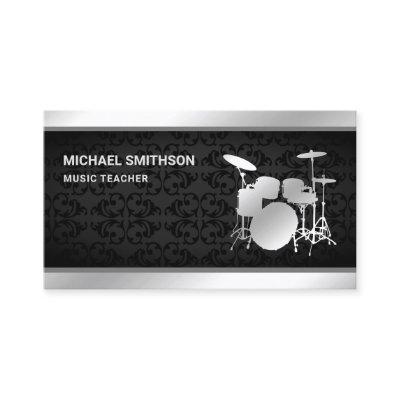 Black Damask Music Teacher Silver Drum Kit Drummer