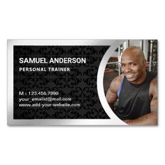 Black Damask Silver Fitness Personal Trainer Photo  Magnet
