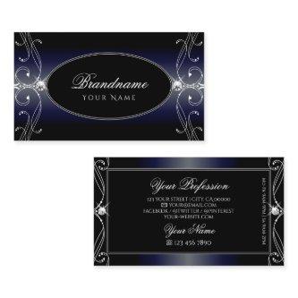 Black Dark Blue Ornate Sparkling Diamonds Ornament
